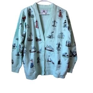 Lighthouse Point Women's Sweatshirt Cardigan Light Blue All Over Print Size XL